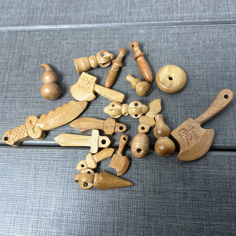 桃木金刚铃金刚杵花生葫芦太极法器diy配件 木雕手链项链饰品配件