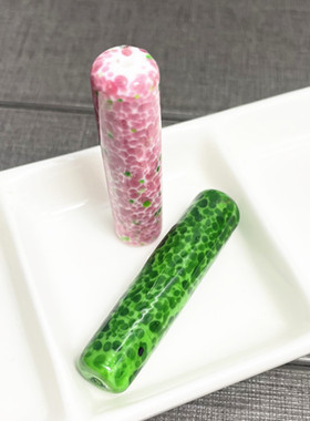古法琉璃长管子青蛙皮色老琉璃古长珠绿色樱花项链吊坠配饰品diy