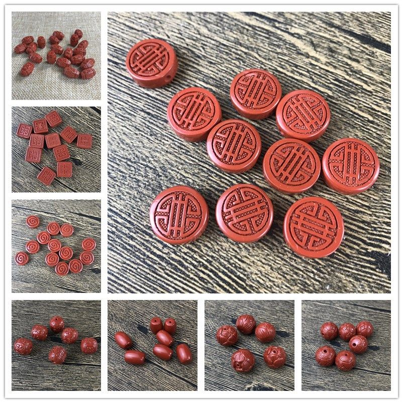 朱砂高含量圆福珠中国结花珠祥云背云星月手链佛珠配件桶珠腰散珠