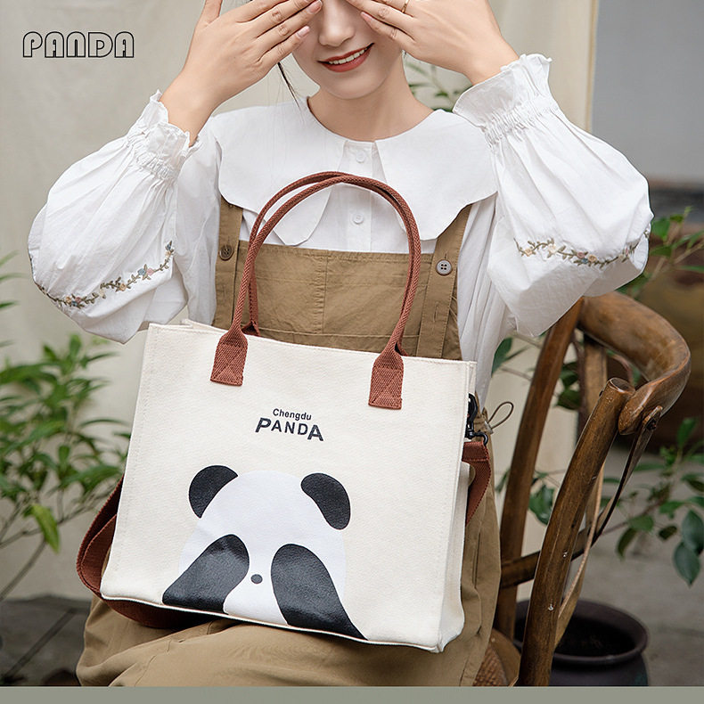 可爱新款学生熊猫印花大容量可装A4通勤帆布包单肩包女布包提花,箱包皮具/热销女包/男包,时尚帆布包,淘宝优惠券,粉丝福利购,淘宝优惠卷