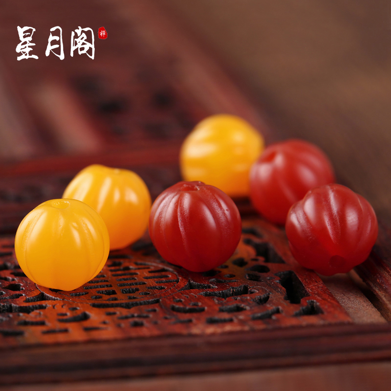 天然红黄绿玛瑙雕刻南瓜珠隔珠散珠文玩椰蒂水晶手串链DIY配饰件
