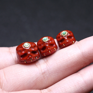 天然原矿南红满肉雕刻阿呆背云顶珠镶嵌款星月佛珠手串文玩配饰