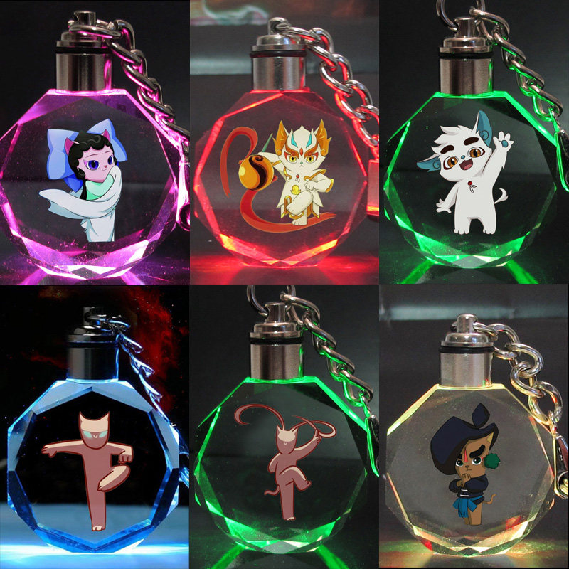 动画京剧猫十二宗八方四守白糖小青挂件七彩发光led水晶灯钥匙扣