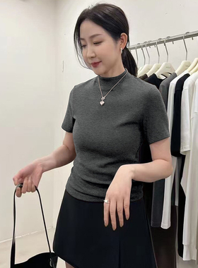 2026夏季新款小高领短袖T恤女修身显瘦小立领打底衫内搭气质上衣