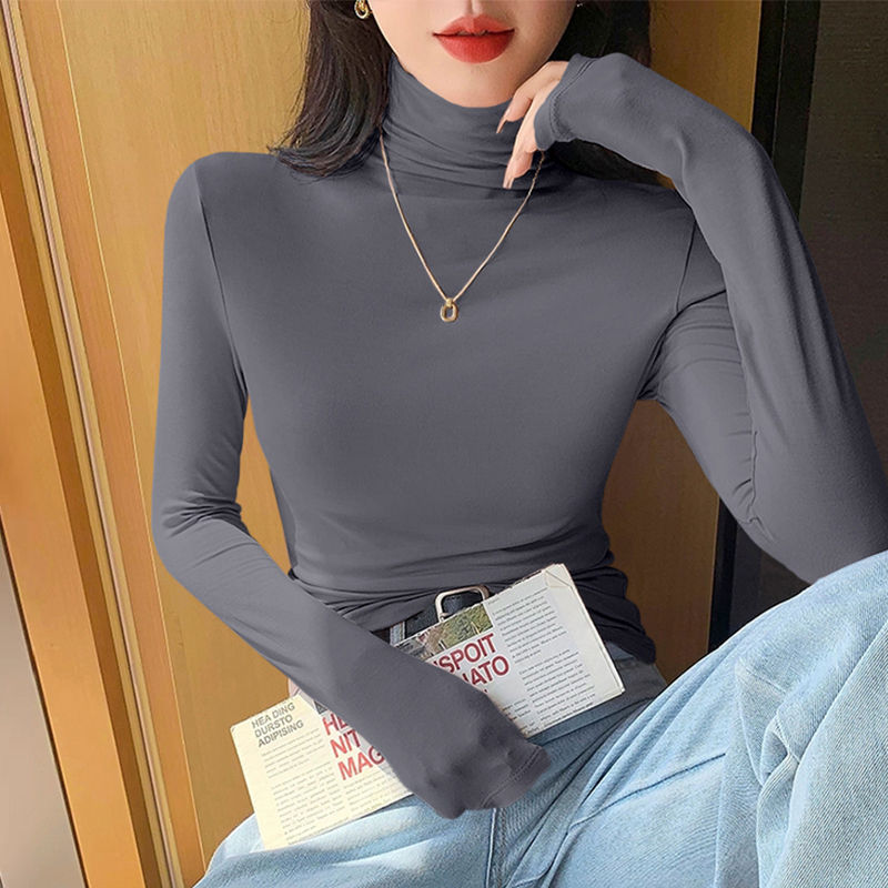 莫代尔高领打底衫女内搭秋冬2025新款加厚磨毛堆堆领长袖修身上衣