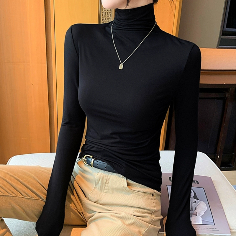 高领加绒打底衫女内搭秋冬磨毛加厚黑色堆堆领高级感上衣2025新款