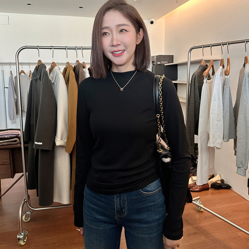 高级感黑色长袖半高领打底衫女内搭2026春秋小立领莫代尔叠穿上衣