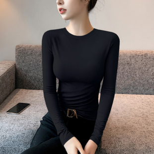 纯色圆领长袖t恤女春秋内搭薄款显瘦软糯莫代尔打底衫2026年新款