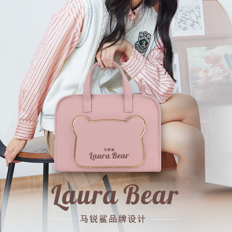 马锐鲨Laura Bear正品 萝拉熊皮质手提包单肩包笔记本收纳包公文包华为联想苹果13/14/15.6寸电脑包防泼水女