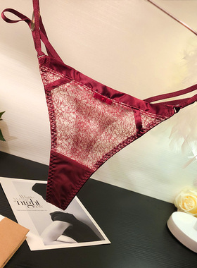 欧美性感蕾丝内裤女士网纱透明火辣丁字裤T裤女少妇诱惑情趣底裤