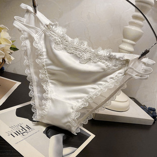 欧美轻奢缎面蕾丝内裤女网纱少女学生三角裤