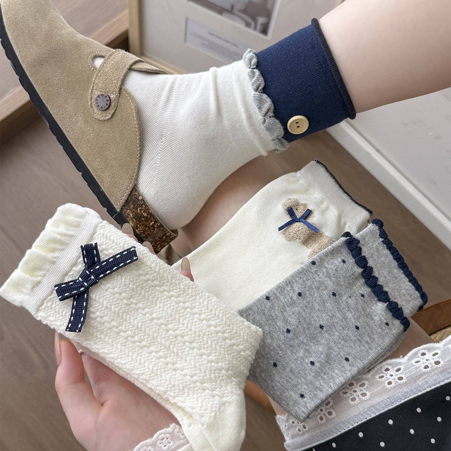 初品棉 批发无骨纯棉袜子女春秋中筒袜