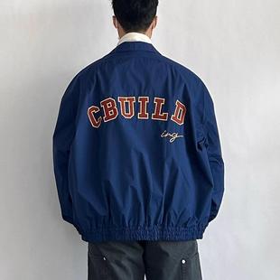 siiiend美式复古立领宽松春季贴布刺绣潮男薄外套夹克棒球服休闲