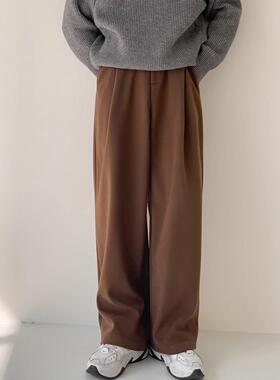 DAZO 半松紧腰毛呢裤子男士宽松直筒复古美拉德休闲裤秋冬款长裤