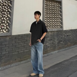 SIIIEND日系户外速干纯色口袋短袖衬衫男夏季凉感五分袖衬衣