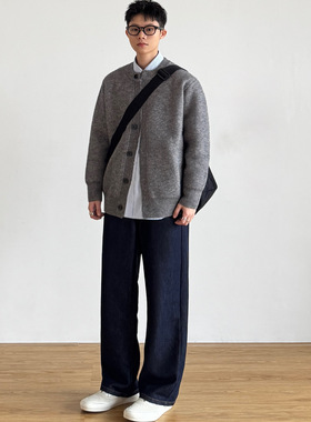 SIIIEND日系复古圆领纽扣针织开衫男宽松百搭毛衣情侣外套学院风