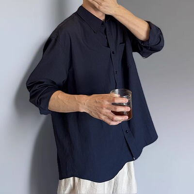 薄款垂感防晒长袖衬衫男夏