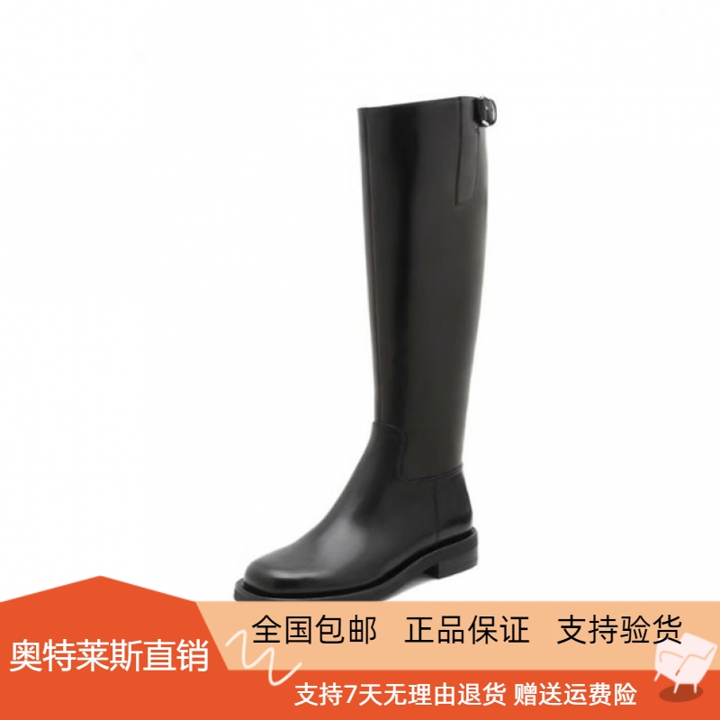 商场同款冬季骑士靴加绒长靴高筒靴潮酷低跟女皮靴女靴子D2573DC3