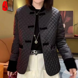 秋冬爆款高档国风薄棉中式短外套女拼接丝绒学院风显瘦遮肉二棉衣