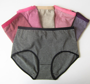 推荐 温馨棉舒适 大码简约条纹中腰包臀女高腰内裤