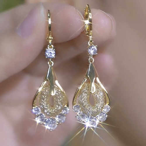 2025新款高级感网状水晶水滴耳环