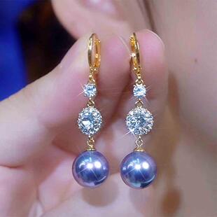 独特设计紫色锆石珠珠耳坠轻奢高级耳饰玫瑰的故事黄亦玫同款耳饰