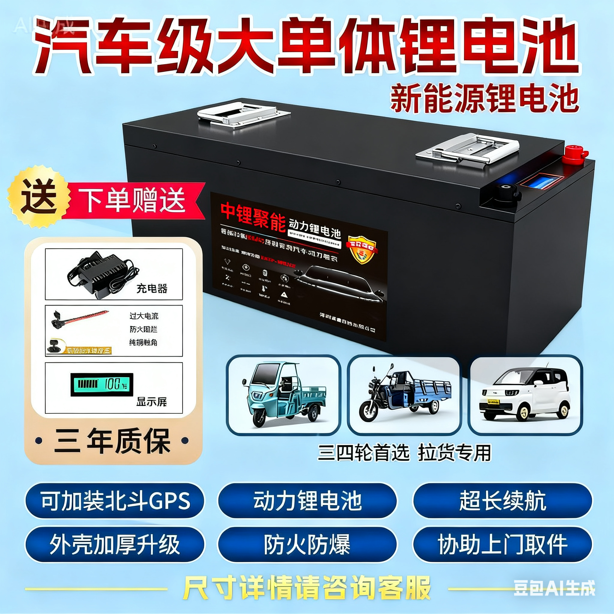 三轮四轮代步车大容量锂电池