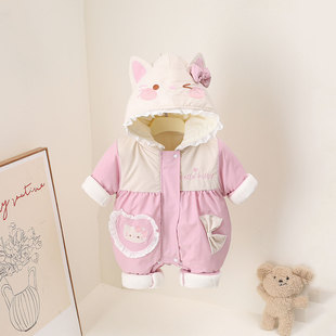 婴儿连体衣冬加厚外穿棉衣女宝宝冬装婴幼儿外出服超洋气加绒哈衣