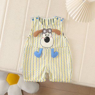 婴儿连体衣夏季薄款男宝痞帅风幼儿无袖哈衣百天宝宝衣服夏装超萌