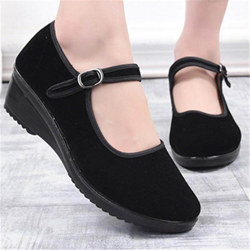 老北京布鞋黑色平绒鞋女妈妈广场跳舞鞋轻便工作鞋休闲运动鞋