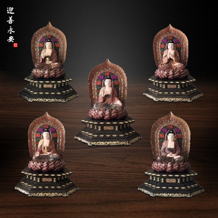 迎善永安  木雕彩绘五方佛佛像家居工艺品摆件来图可定制厂家直销