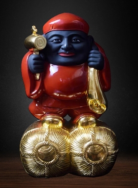 木雕大黑天财神彩绘贴金摆件定制