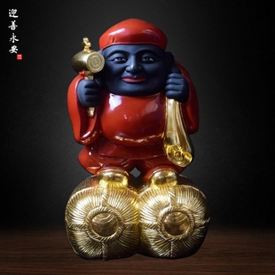 大黑天财神纯手工木雕造像客厅家居摆件定制招手财神像桌面摆放