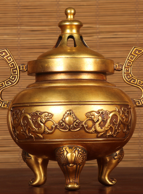 铜三足上香鎏金香炉家用室内供佛