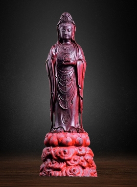 观音菩萨小叶紫檀木雕造像定制