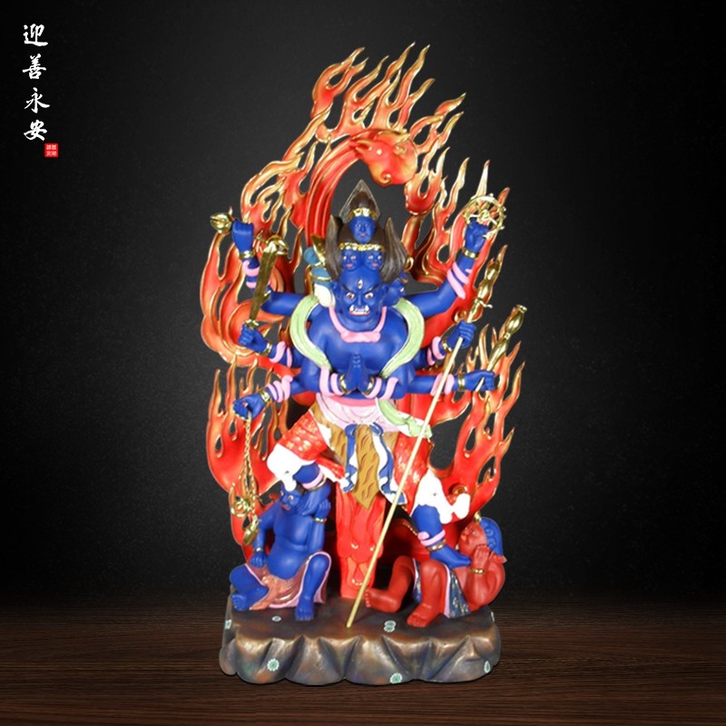 迎善永安纯手工雕刻彩绘大元帅明王雕佛像家居用品客厅造像