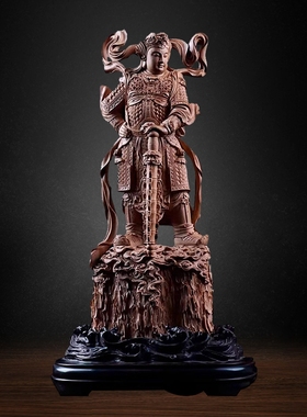 老山檀香木雕韦陀中式风创意摆件