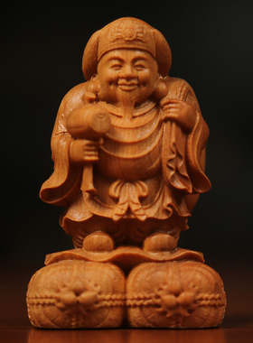 崖柏木雕摆件创意大黑天佛门护法神七福神财神送礼工艺品仿古佛像