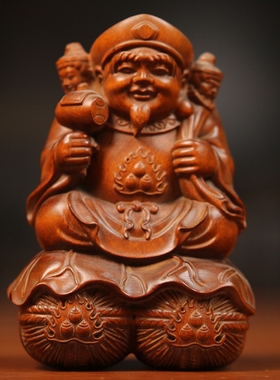 仿古小叶黄杨木雕摆件大黑天佛佛门护法神七福神财神送礼手工佛像