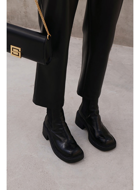 GLAS设计师原创 升阶版水洗马皮百搭粗跟显瘦高跟切尔西短靴