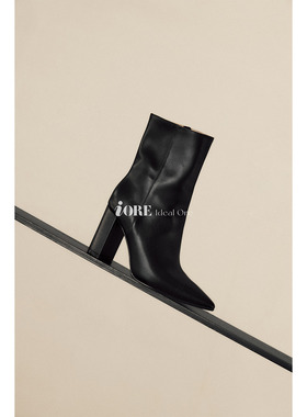 IORE理想矿石设计师原创 长期主义 优雅气质尖头小牛皮粗高跟短靴