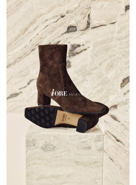 IORE理想矿石设计师原创 长期主义 小牛皮利落方头中跟粗跟短靴子