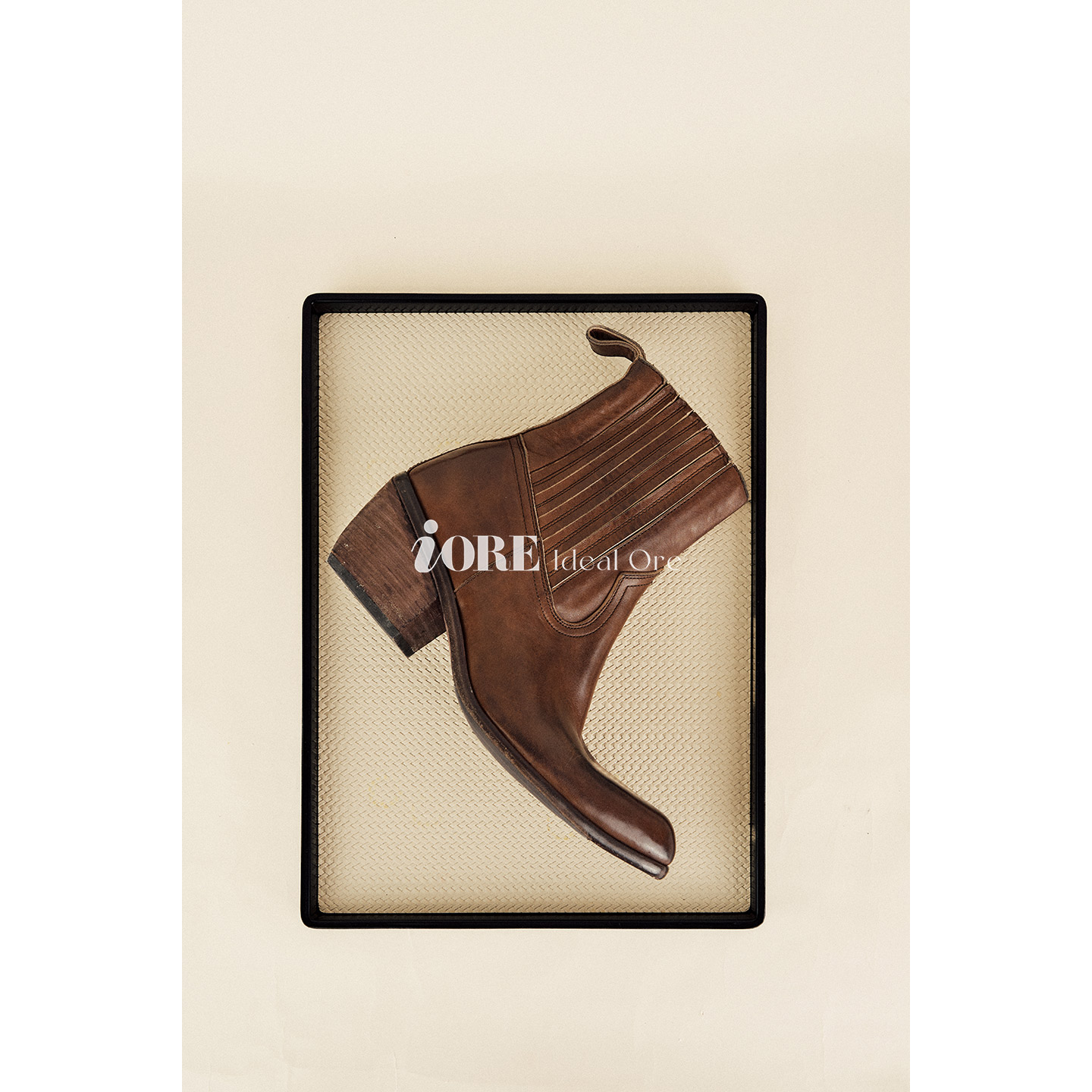 GLAS水洗马皮中粗跟西部牛仔短靴