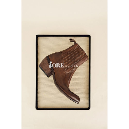 GLAS水洗马皮中粗跟西部牛仔短靴