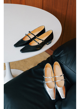 IORE理想矿石设计师原创 法式俏皮鬼马低跟方头双带玛丽珍单鞋