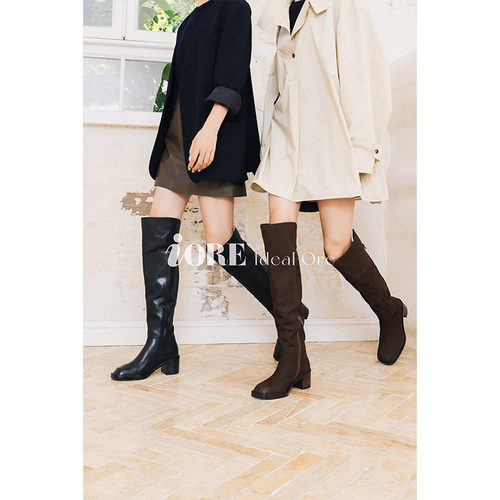 IORE极简显瘦粗跟中跟过膝长靴