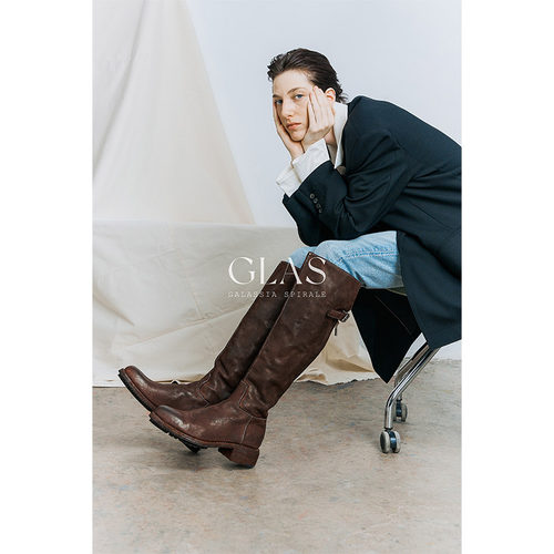 GLAS原创显瘦水洗马腰皮过膝长靴