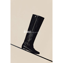 IORE理想矿石设计师原创 利落与从容 磨砂牛皮侧拉链平底及膝长靴