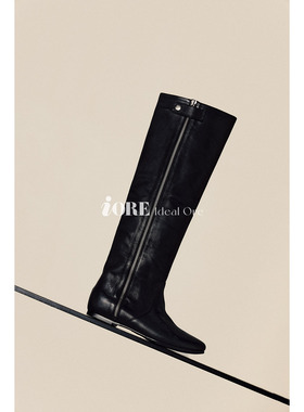 IORE理想矿石设计师原创 利落与从容 磨砂牛皮侧拉链平底及膝长靴