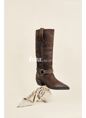 GLAS设计师原创 不羁与洒脱的个性 热摔磨砂马皮尖头及膝靴骑士靴